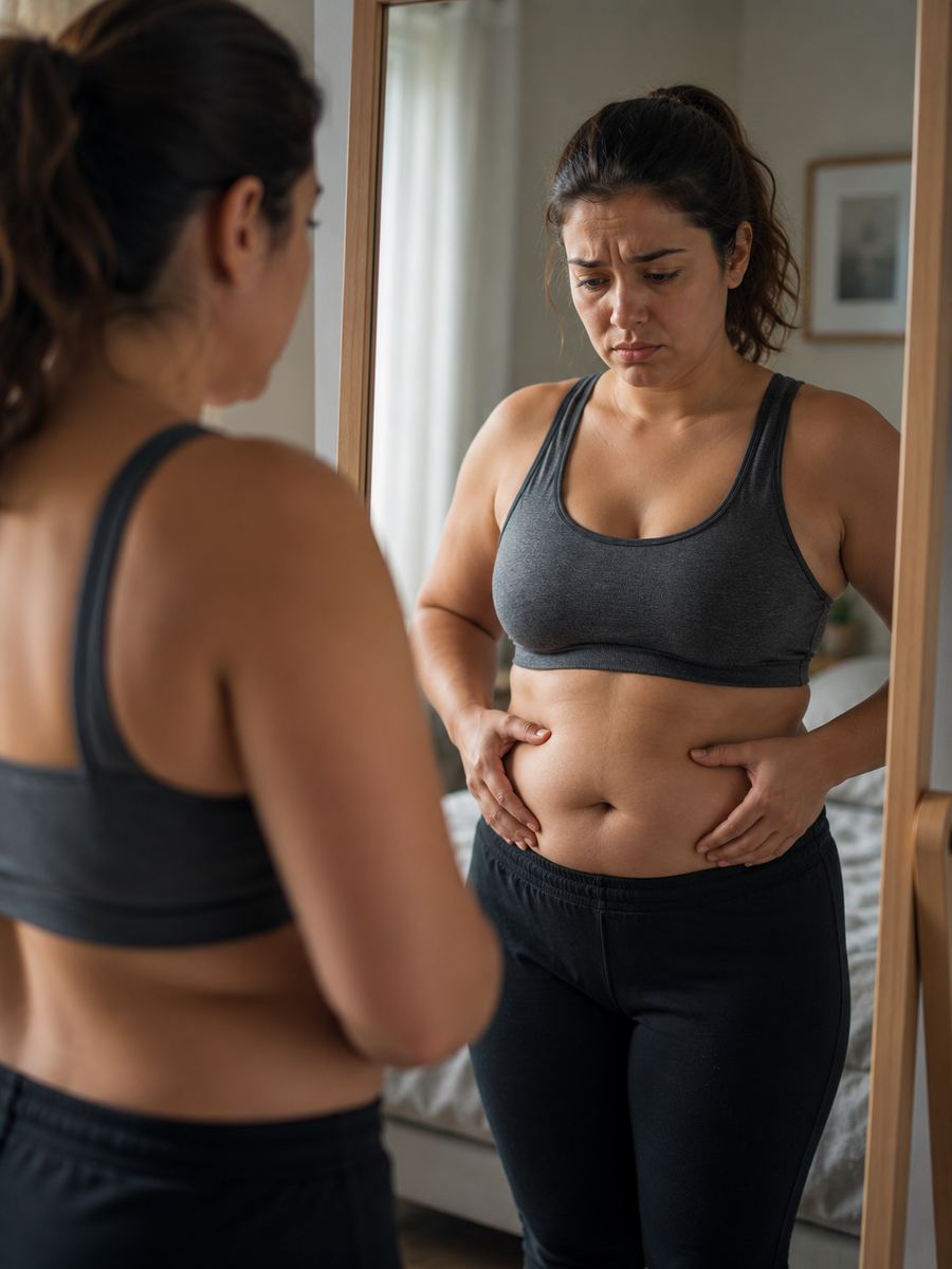 Woman reflecting in mirror